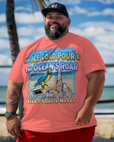 COLD POUR & OCEAN'S ROAR Bedrucktes Kurzarm-T-Shirt für Herren in Übergröße